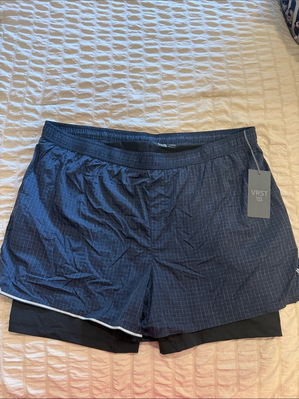 VRST Navy Grid Men's 2-in-1 Athletic Shorts